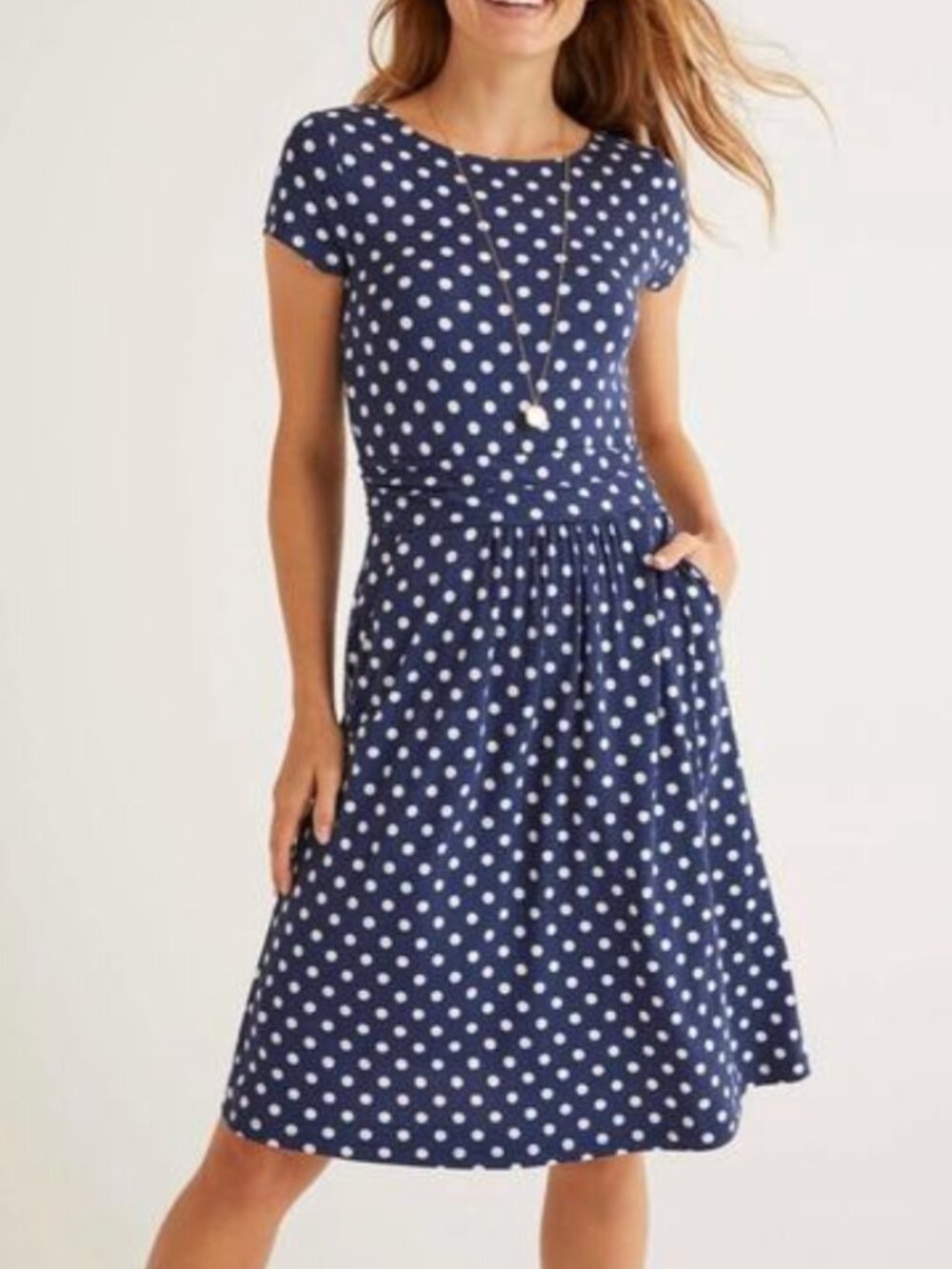 NWT Boden Amelie Jersey Dress Navy Polka Dot |  Size US 16/18R